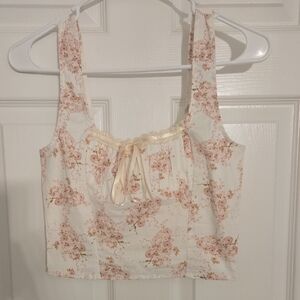 Floral Lace-Trim Tank Top in Cream and Dusty Rose